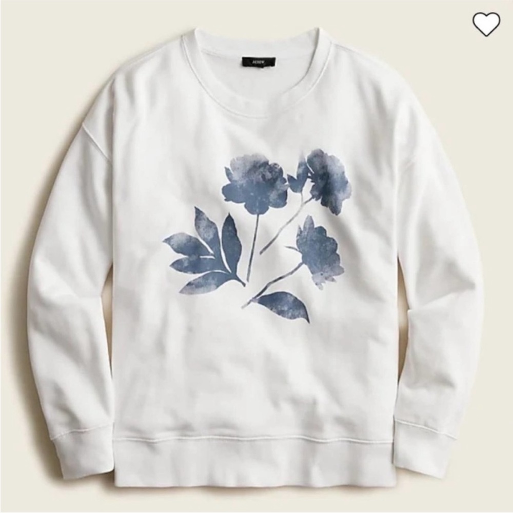 NWT J Crew University Terry Crew Neck Sweatshirt with Floral Ink Graphic